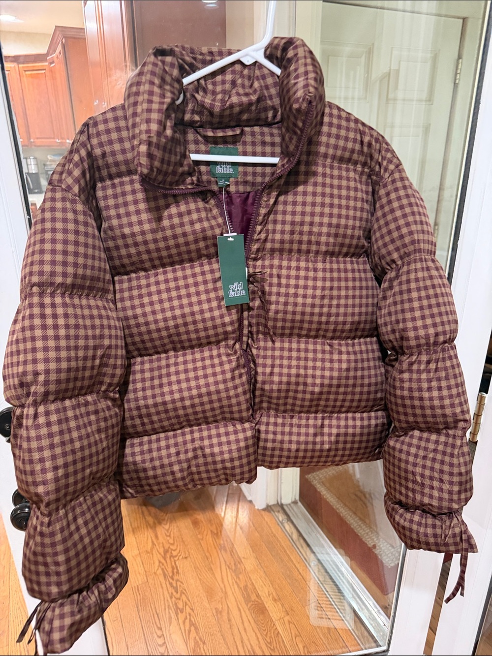 NWT Target Brown/Purple Gingham Puffer Jacket Size Medium